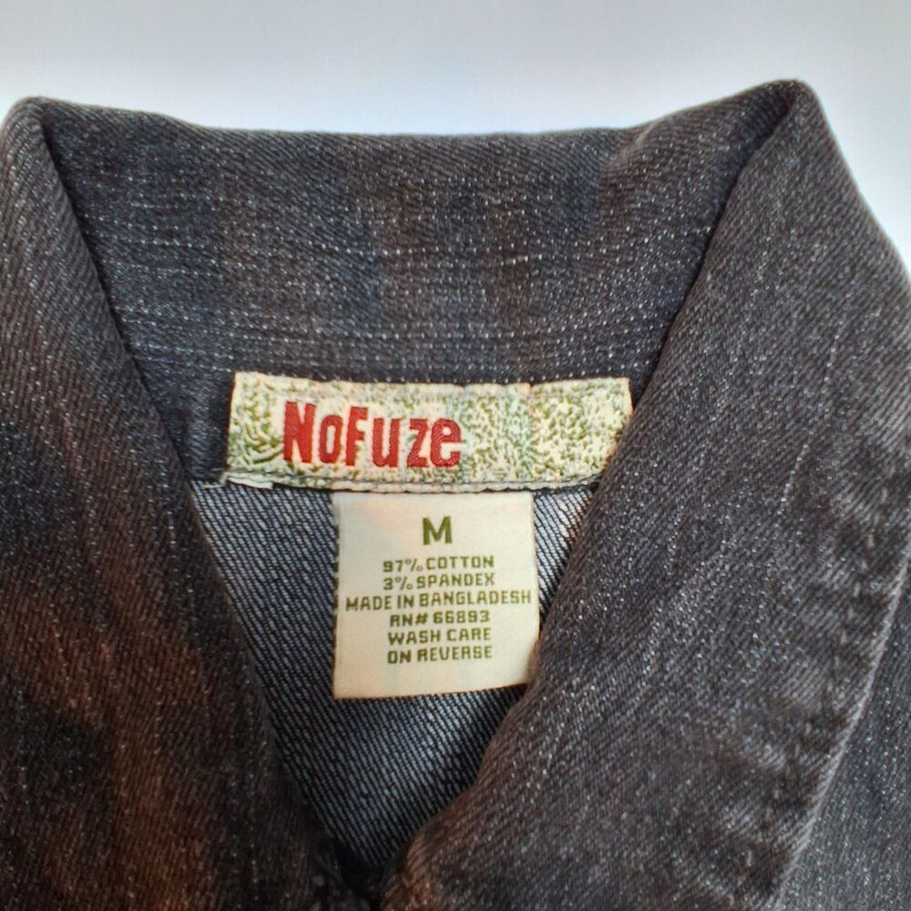 VTG Denim Jacket Womens M Black Faded Jean Biker Trucker Motorcycle Crop Y2K - Picture 2 of 7
